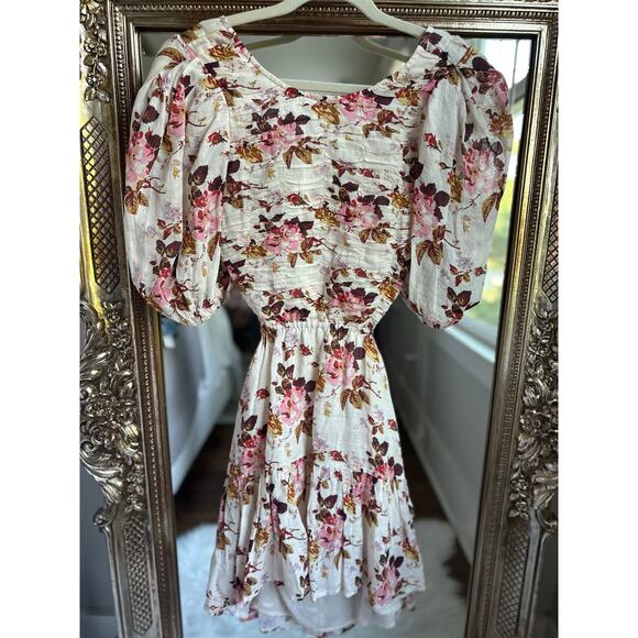 Sea Esme Ivory Floral Print Puff Sleeve Smocked Mini Dress XS - Picture 2 of 6